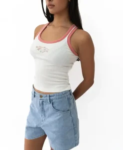 Women Golden Breed Tanks-Aloha Ringer Tank | White