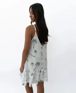 Women Golden Breed Dresses-Amy Tattoo Dress | Green/Off White