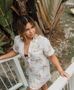 Women Golden Breed Dresses-Bella Palm Island Dress | Beige/Off White