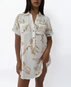 Women Golden Breed Dresses-Bella Palm Island Dress | Beige/Off White