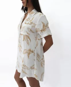 Women Golden Breed Dresses-Bella Palm Island Dress | Beige/Off White