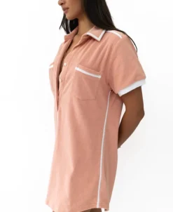 Women Golden Breed Dresses-Bella Terry Dress | Coral/White