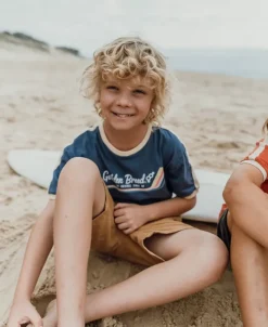 Kids Golden Breed Kids-Boys Retro Ringer Tee | Dusty Blue