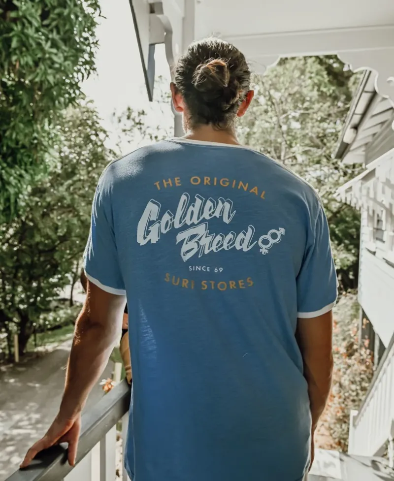 Golden Breed Tees-Break Ringer Tee | Azure Blue