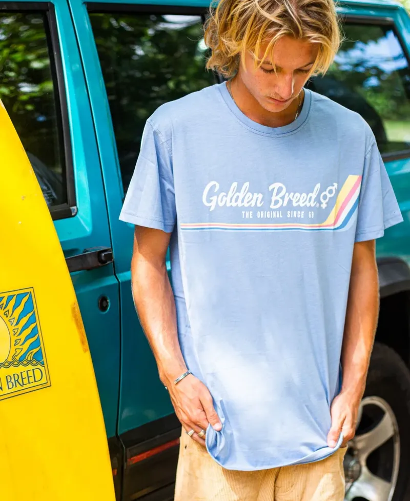 Golden Breed Tees-Deluxe Retro Surf Tee | Sea Blue Marle