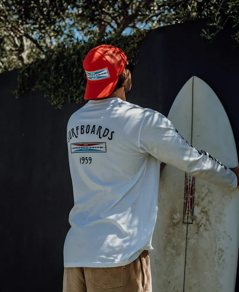 Golden Breed Long Sleeve Tees-G&S Surfboard Comp LS Tee | Off White