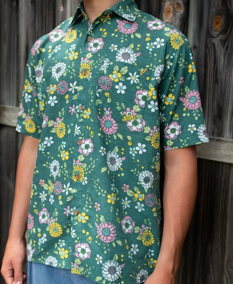 Golden Breed Hawaiian Shirts|Shirts-Happy Floral | Ivy Green