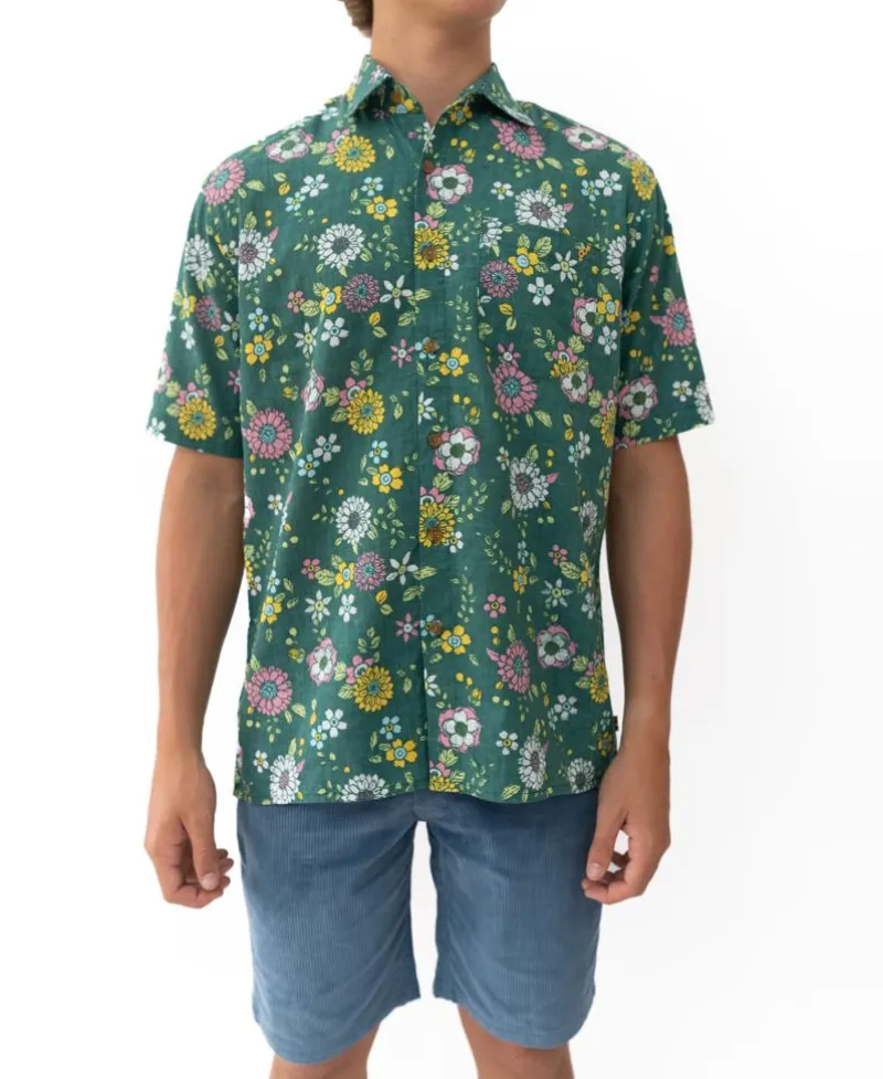 Golden Breed Hawaiian Shirts|Shirts-Happy Floral | Ivy Green