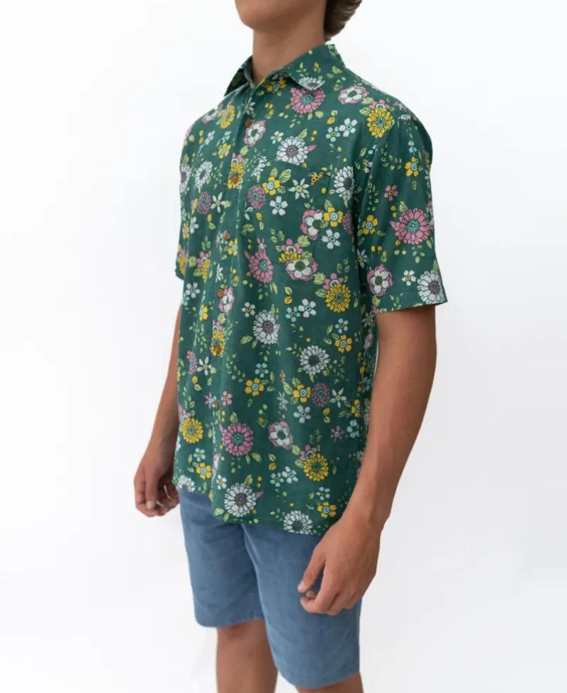 Golden Breed Hawaiian Shirts|Shirts-Happy Floral | Ivy Green