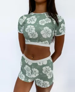 Women Golden Breed Swim-Indie Crop Tee | Hibiscus Moss / Off white