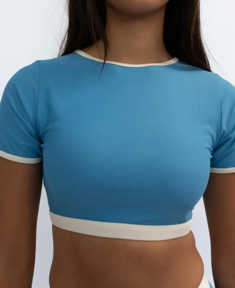 Women Golden Breed Swim-Indie Crop Tee Retro | Azure / Off White