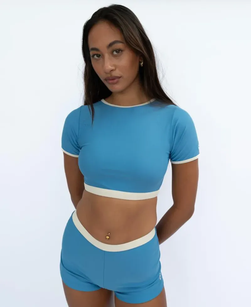 Women Golden Breed Swim-Indie Crop Tee Retro | Azure / Off White