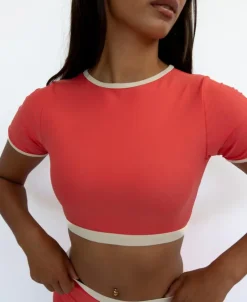 Women Golden Breed Swim-Indie Crop Tee Retro | Surf Red / Off White