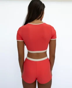 Women Golden Breed Swim-Indie Crop Tee Retro | Surf Red / Off White