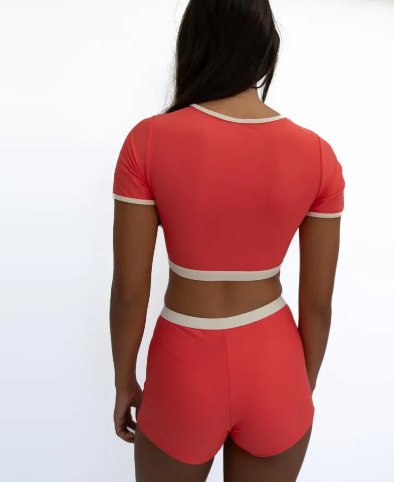 Women Golden Breed Swim-Jo Jo Short Retro | Surf Red / Off White