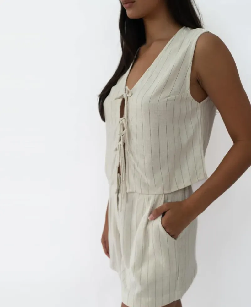 Women Golden Breed Shorts-Kris Short | Off White Fine Pinstripe