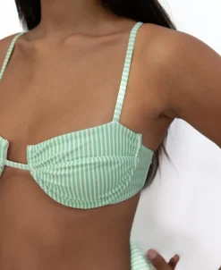 Women Golden Breed Swim-Mischa Bikini Top | Green / White Stripe