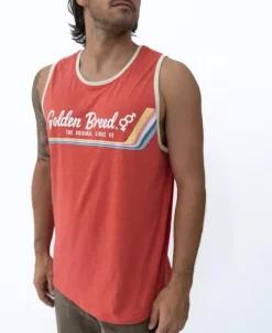 Golden Breed Muscle Tank-Retro Ringer Muscle Top | Wash Red