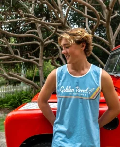 Golden Breed Muscle Tank-Retro Ringer Muscle Top | Azure Blue