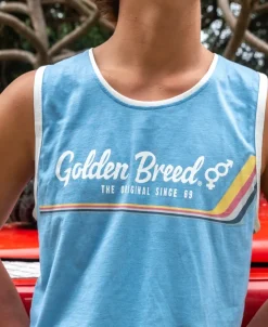 Golden Breed Muscle Tank-Retro Ringer Muscle Top | Azure Blue