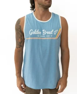 Golden Breed Muscle Tank-Retro Ringer Muscle Top | Azure Blue