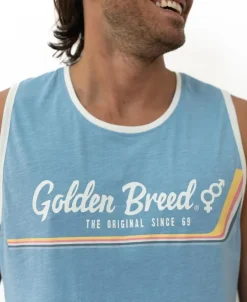 Golden Breed Muscle Tank-Retro Ringer Muscle Top | Azure Blue