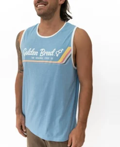 Golden Breed Muscle Tank-Retro Ringer Muscle Top | Azure Blue