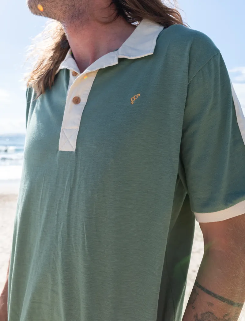 Golden Breed Tees|Polo Tops-Ringer Polo | Leaf Green