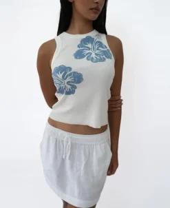 Women Golden Breed Tanks-Rosa Hibiscus Tank | Azure