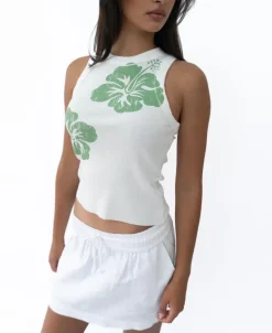 Women Golden Breed Tanks-Rosa Hibiscus Tank | Moss