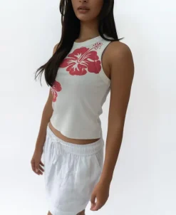 Women Golden Breed Tanks-Rosa Hibiscus Tank | Wash Red