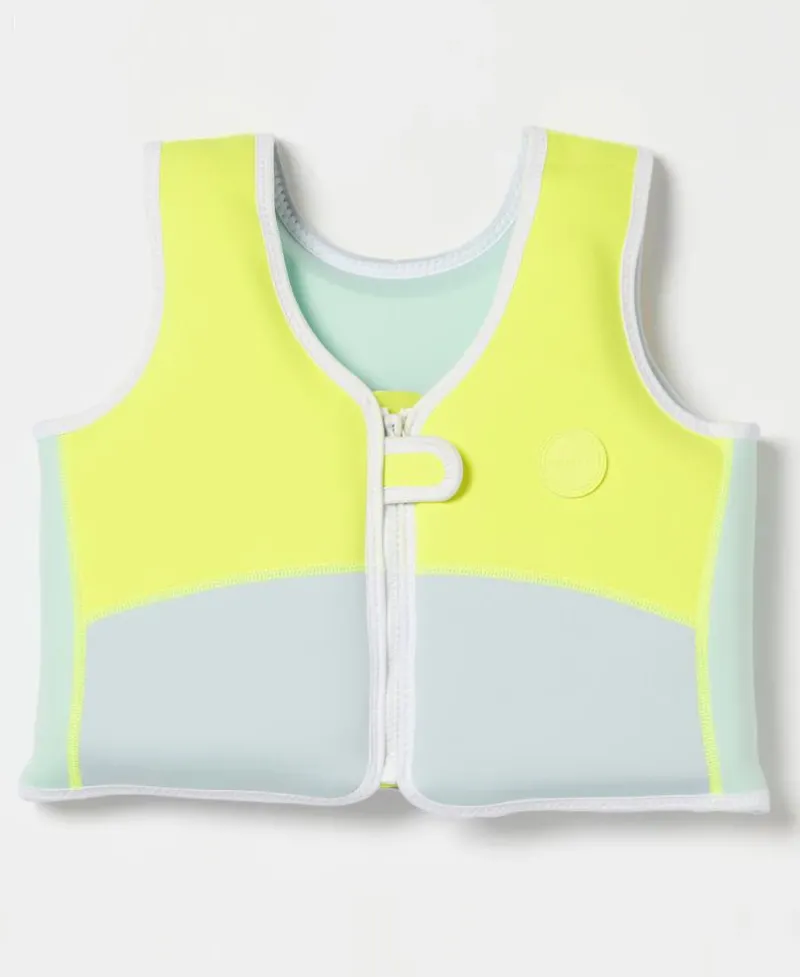 Golden Breed Sunny Life-Salty the Shark Swim Vest 3-6 | Aqua Neon Yellow