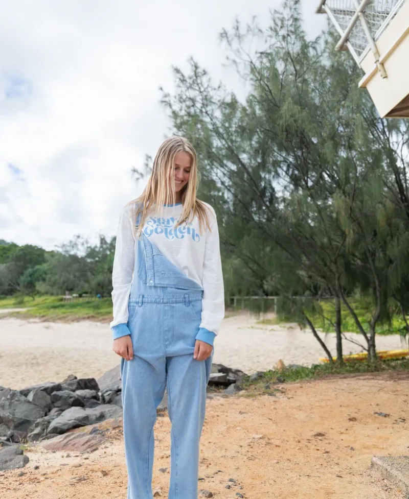 Women Golden Breed Tees-Stay Golden LS | Off White/Azure