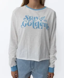 Women Golden Breed Tees-Stay Golden LS | Off White/Azure