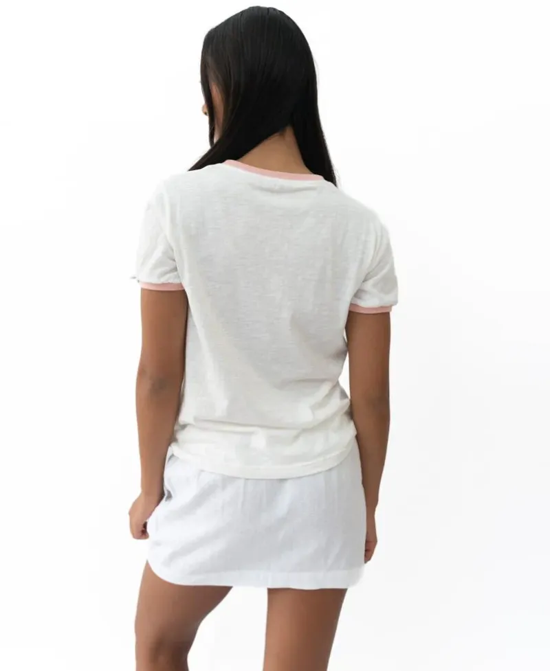 Women Golden Breed Tees-Stay Golden Ringer | Off White/Coral