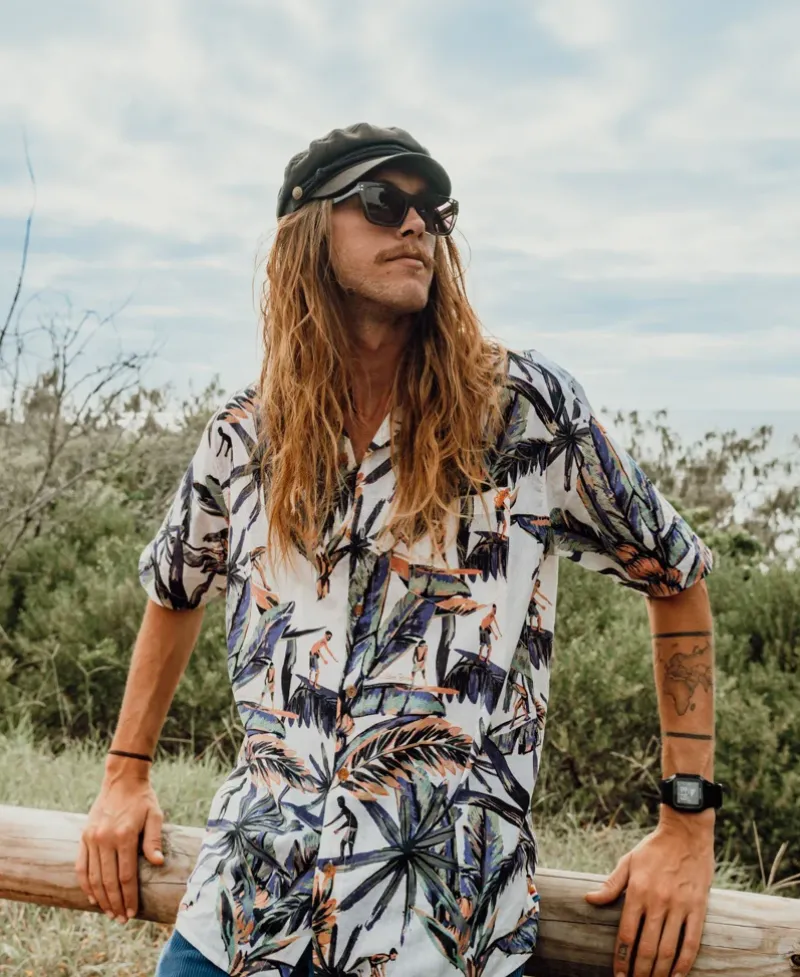 Golden Breed Hawaiian Shirts|Shirts-Surfer Palm Shirt | Off White