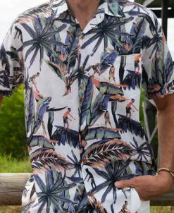 Golden Breed Hawaiian Shirts|Shirts-Surfer Palm Shirt | Off White