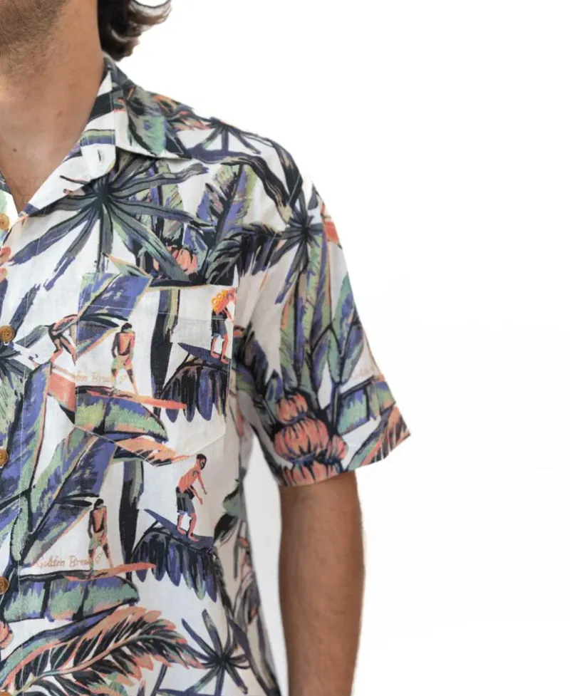 Golden Breed Hawaiian Shirts|Shirts-Surfer Palm Shirt | Off White