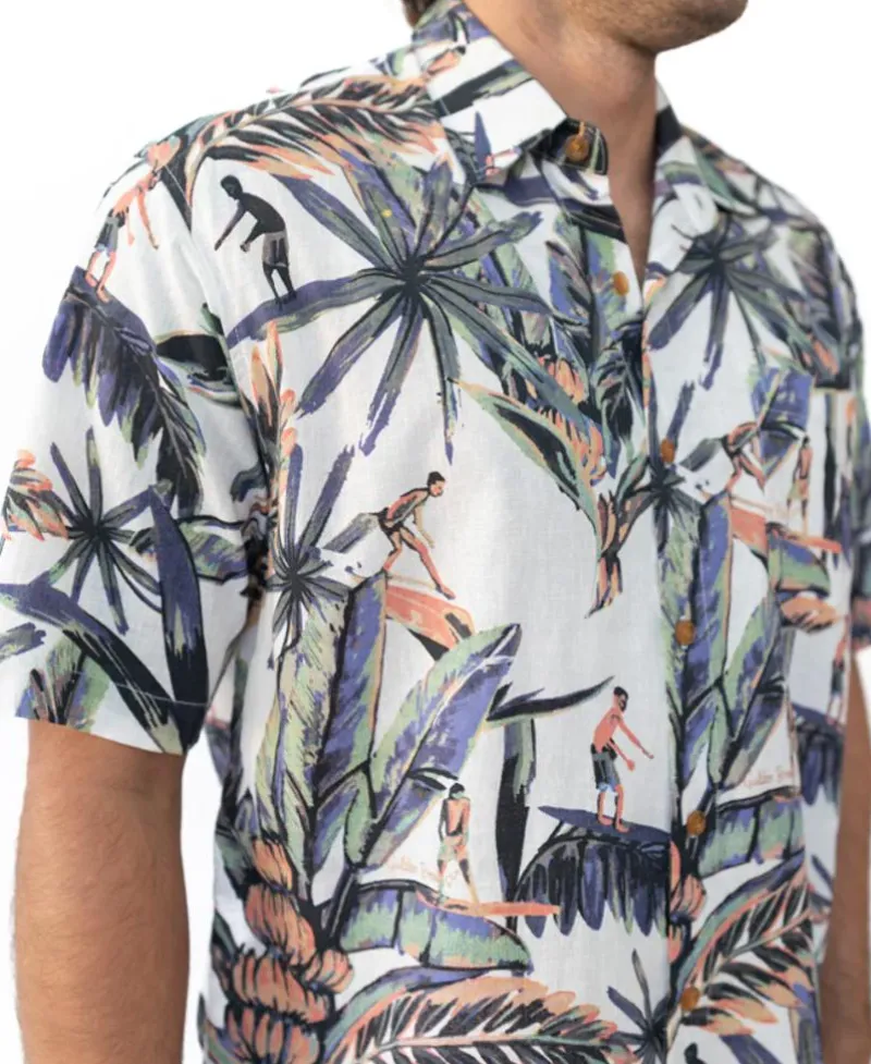 Golden Breed Hawaiian Shirts|Shirts-Surfer Palm Shirt | Off White